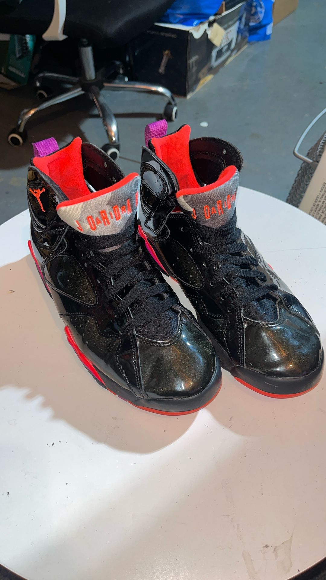Jordan 7 Retro Black Patent Women’s 8.5W One Flaw Noted In Last Picture.