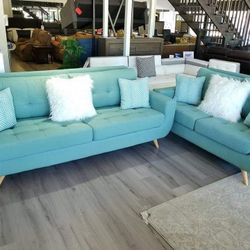 Teal Deryn Living Room Set SOFA and Loveseat