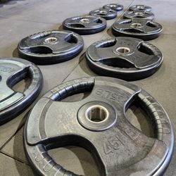 🔘 COMPLETE EASY GRIP OLYMPIC WEIGHT SET PAIRS OF 45s, 35s, 25s, 10s, 5s ( BRAND NEW IN THE BOX  )