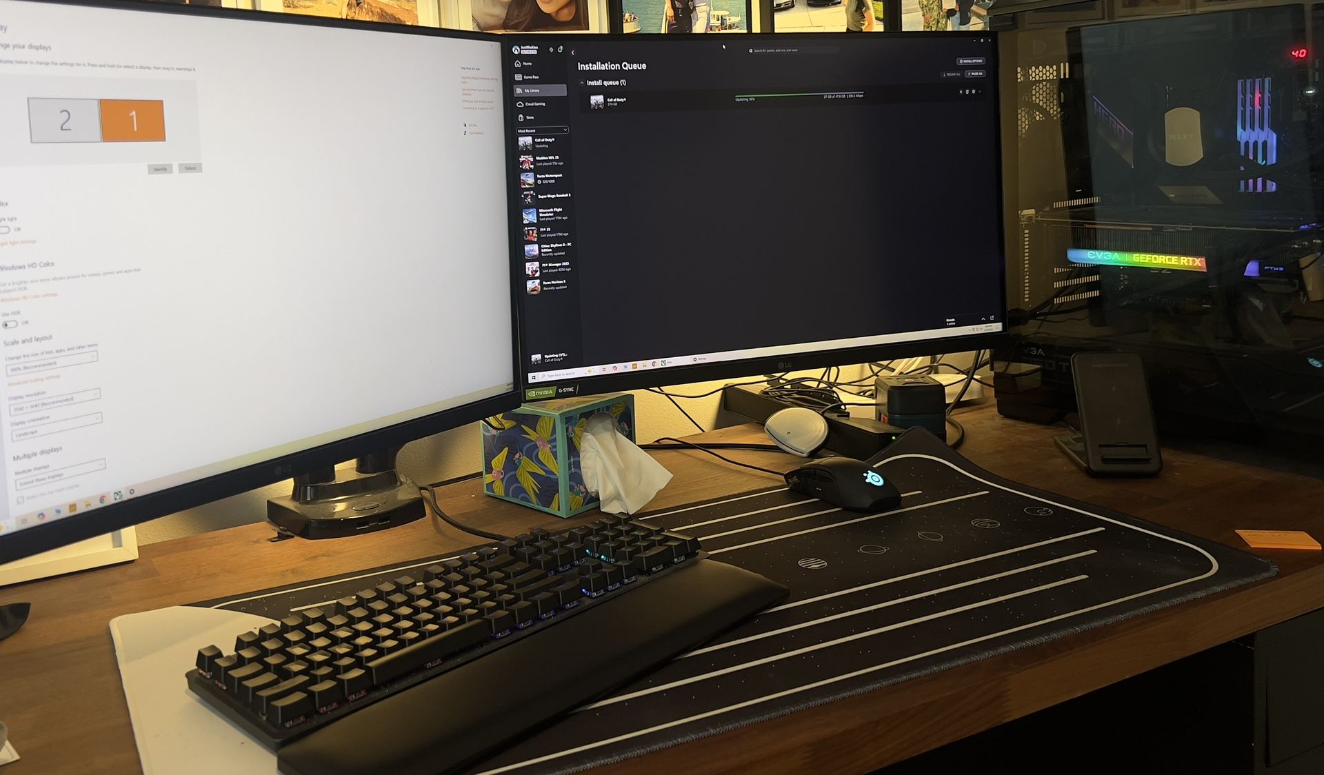 Gaming Desktop Computer With Dual Monitors, EVGA 3080ftw, AMD RYZEN 9, 32GB RAM, 6 tb Storage