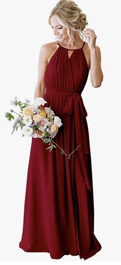 Women’s Halter Pleated Chiffon Long Bridesmaid Dresses With Pockets Formal Dresses Evening Part Gown