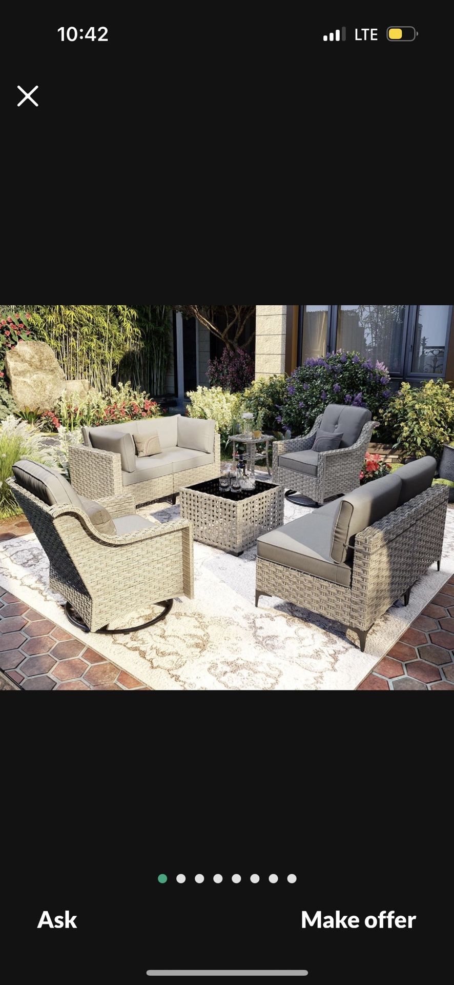 Ovios 8 Piece Outdoor Patio Furniture with Swivel Rocking Chair, Rattan Wicker Coversation Set with Glowing Coffee Table, Sectional Single Chairs for 