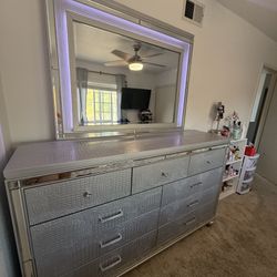 dresser with LED lights mirror