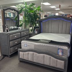 Crazy Offer Now👍Stunning Grey 5pc Bedroom Set With LED Lighting $1299