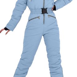 Aoysky Women Winter Onesies Ski Jumpsuit Outdoor Sports Snowsuit Fur Collar Coat Jumpsuit With Hoodies Ski Jackets And Pants XX-Large Blue