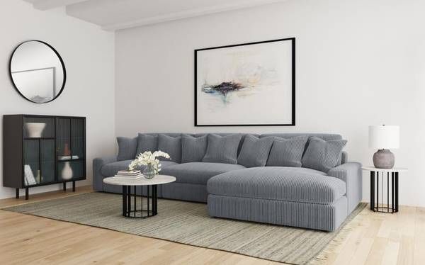 **SALE** New Reversible Three-Piece Sectional with Chaise in Grey Fabric!