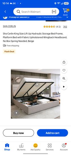 Brand New (Open Box) Sha Cerlin King Size Beige Lift Up Hydraulic Storage Bed Frame