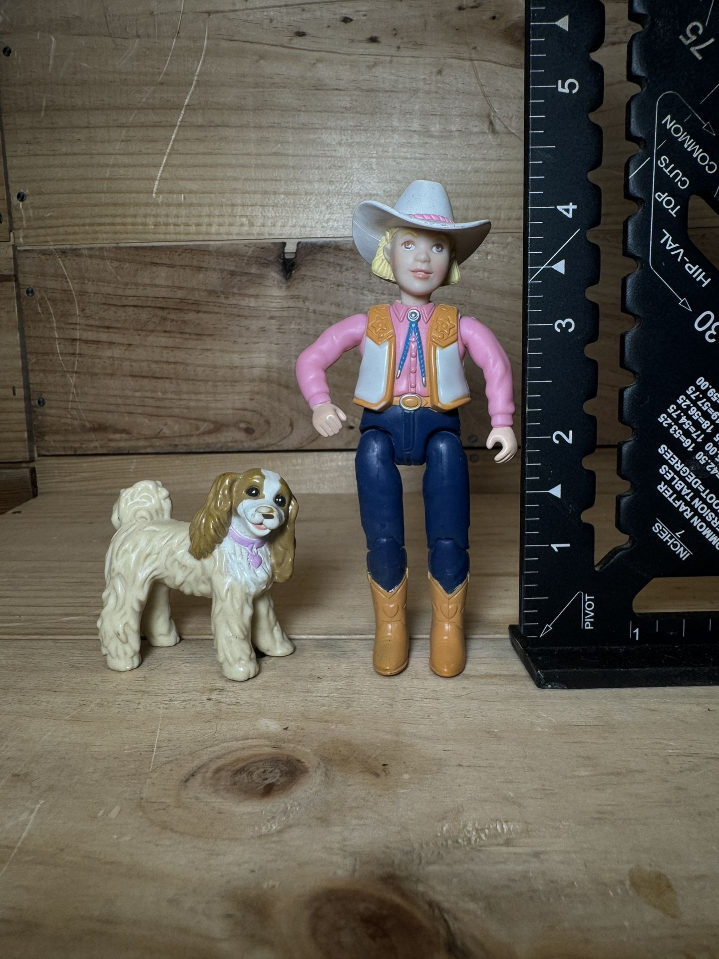 2001 Mattel Fisher Price Loving Family Dollhouse Cowgirl & Cocker Spaniel Dog