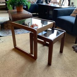  Smoked Glass MC Style Nesting Tables SET of 2