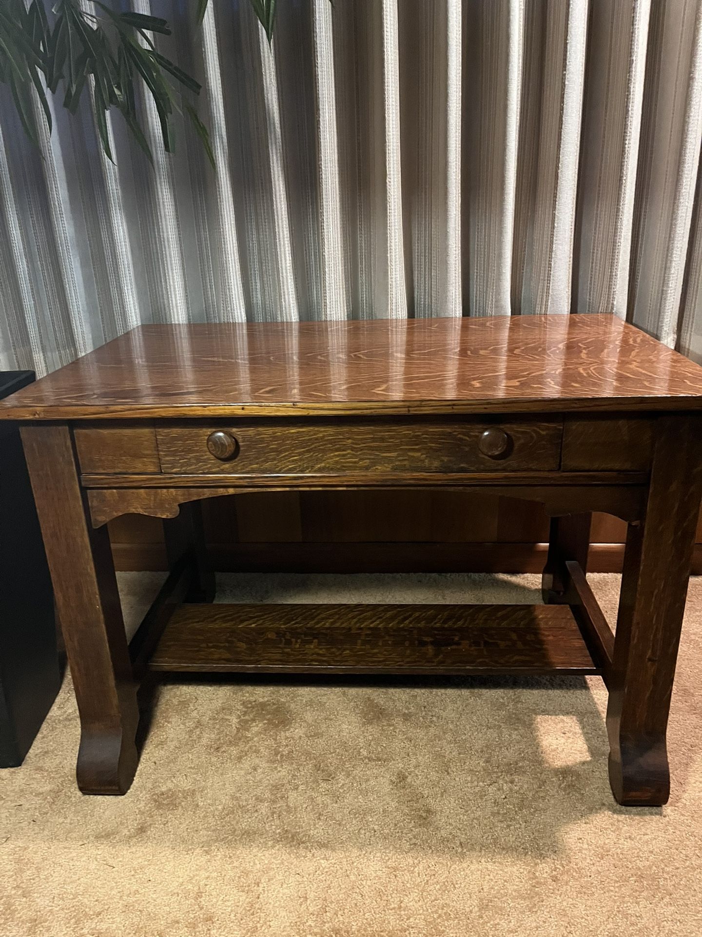 Vtg Chunky Solid Quarter Sawn Oak Empire Style Desk / Library Table