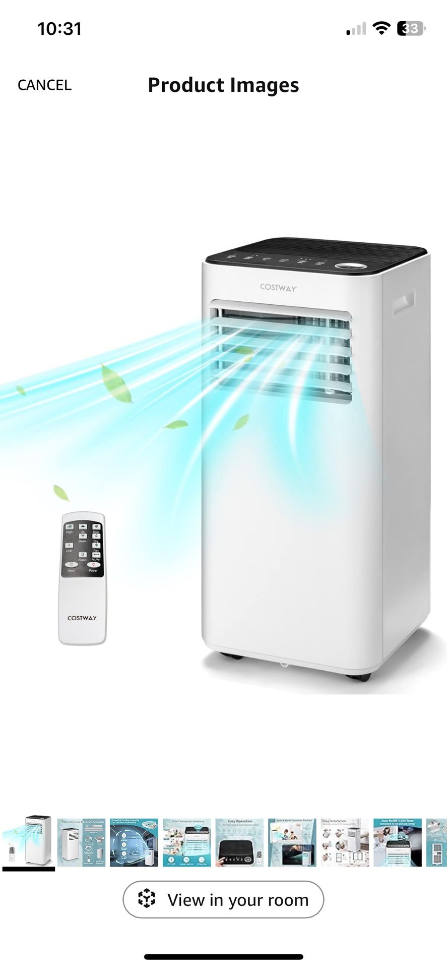 Portable Air Conditioner Ac, with Fan & Dehumidifier Mode 8000 BTU 250 Sq Ft