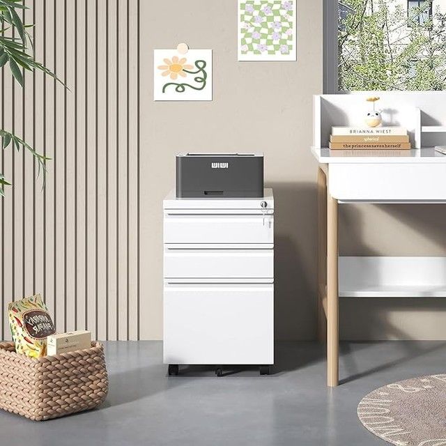 3 Drawer Filing Cabinet with Lock, File Cabinets for Home Office, Locking File Cabinet,