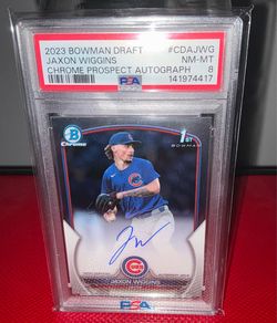 2023 Bowman Draft #CDA-JWG Jaxon Wiggins Chrome Prospect Autographs PSA 8 NM-MT