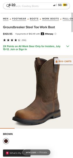 ARIAT STEEL TOE BOOTS  9.5 MEN’S