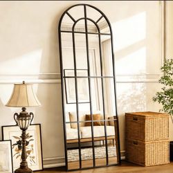 BEAUTYPEAK 69” X 25” Arched Full Length Floor Mirror With Windowpane Wall Mounter Floor Mirror