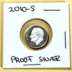 2010 - S.     Silver Proof Brilliant Uncirculated Roosevelt Dime.
