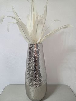 Silver Hammered Metal Decorative Vase