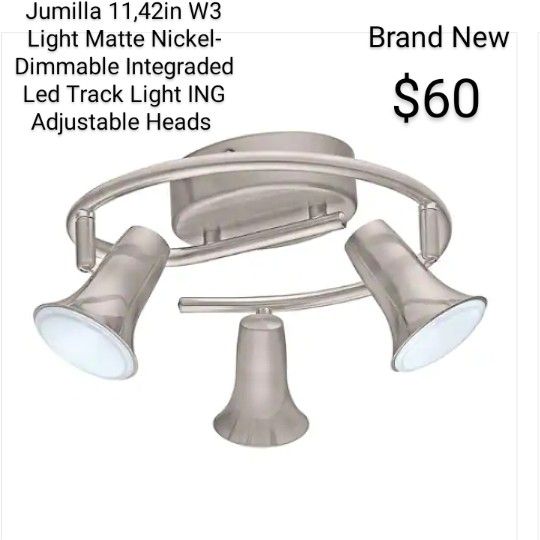 Brand New Jumilla 11,42 In w Light Matte Nickel- Dimmable Integraded Led Track Lighting Adjustable Heads