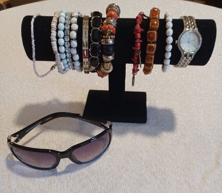 Assorted Bracelets, Watch, Sunglasses 