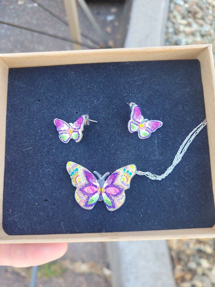 Beaded Butterfly Necklaces and Earrings