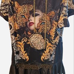 Baroque Leopard Graphic Print Dress L