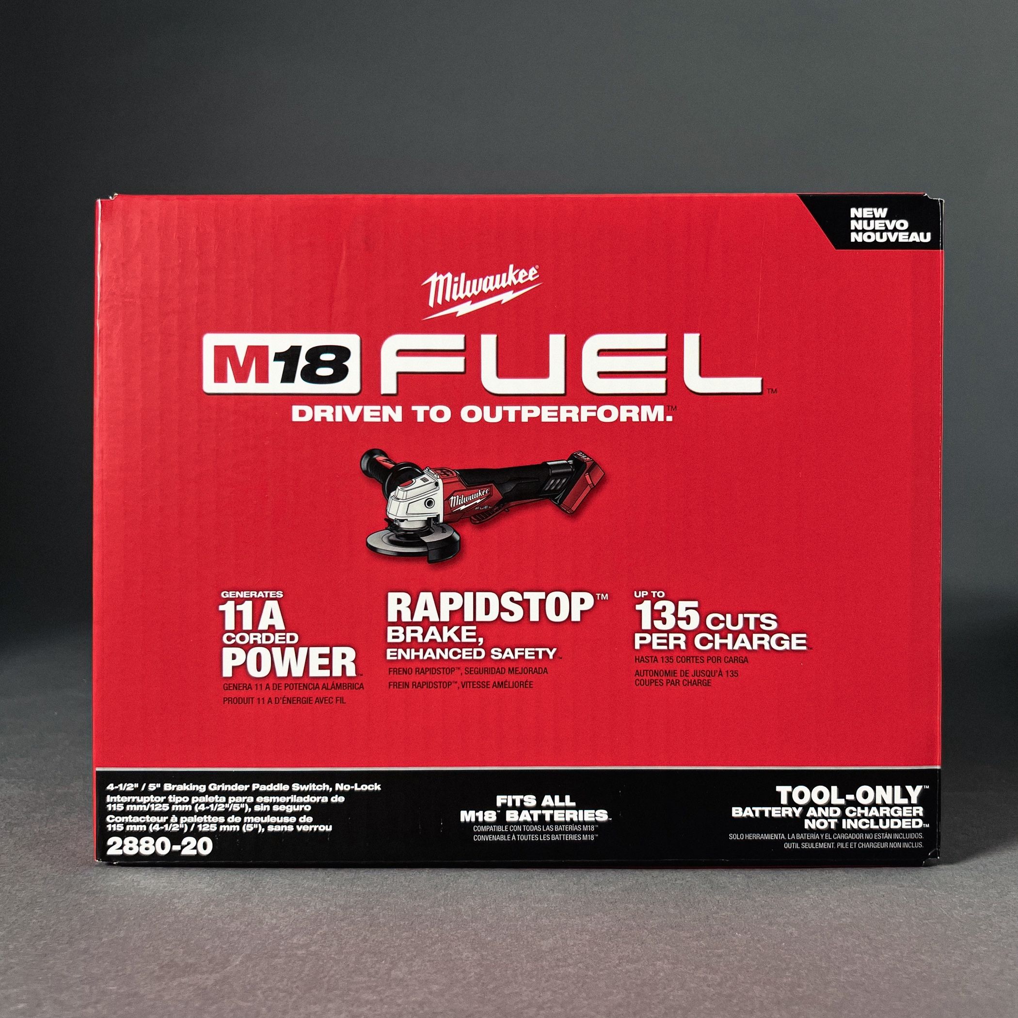 Milwaukee M18 FUEL 18V Brushless Cordless 4-1/2 in/5 in Grinder w/ Paddle Switch Tool Only 2880-20