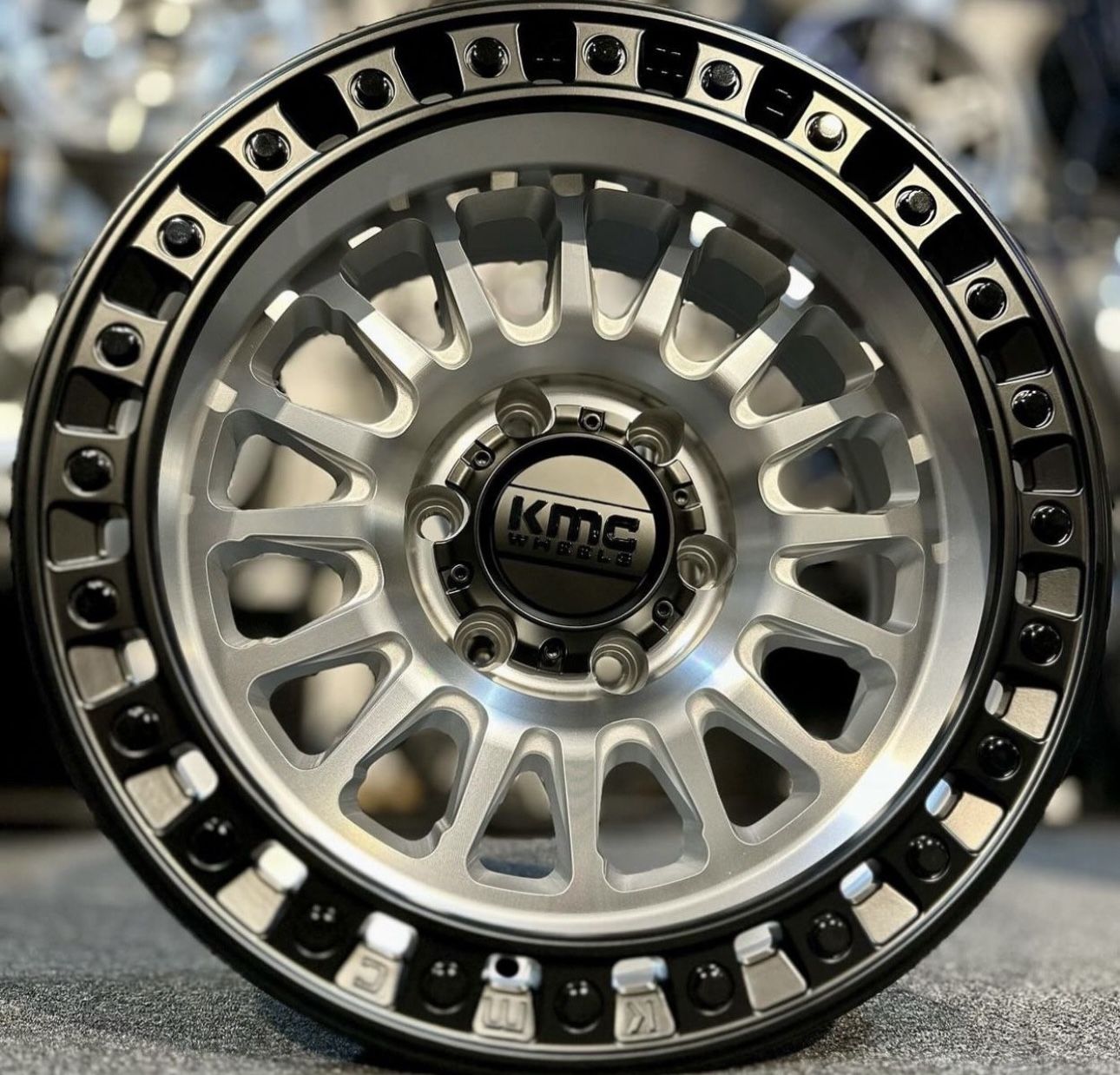 Kmc IMS 552 17x8.5 6x139.7 - 10 Offset Silver / Black Ring For Silverado / Tacoma 🔥🔥🔥 