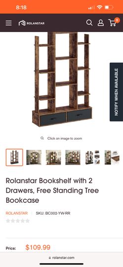 Rolanstar Bookshelf with 2 Drawers, Standing Tree Bookcase