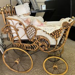 Antique Victorian Wicker Baby Doll Buggy