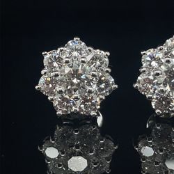 Genuine 4.00-Carat Diamond Cluster Earrings in 18KT White Gold