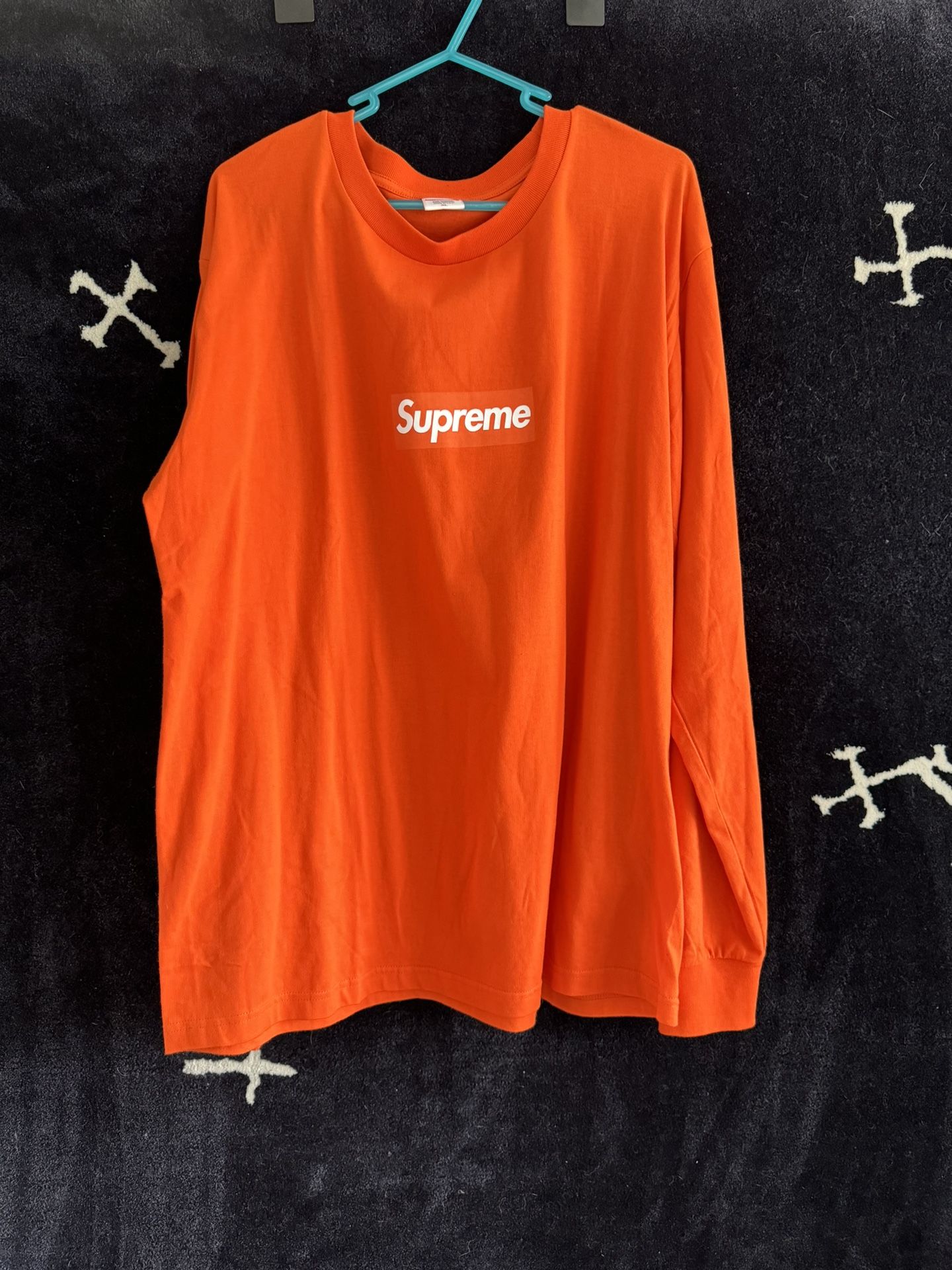 Supreme Orange Box Logo Print Long Sleeve