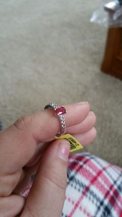 Ruby and white topaz sterling silver ring