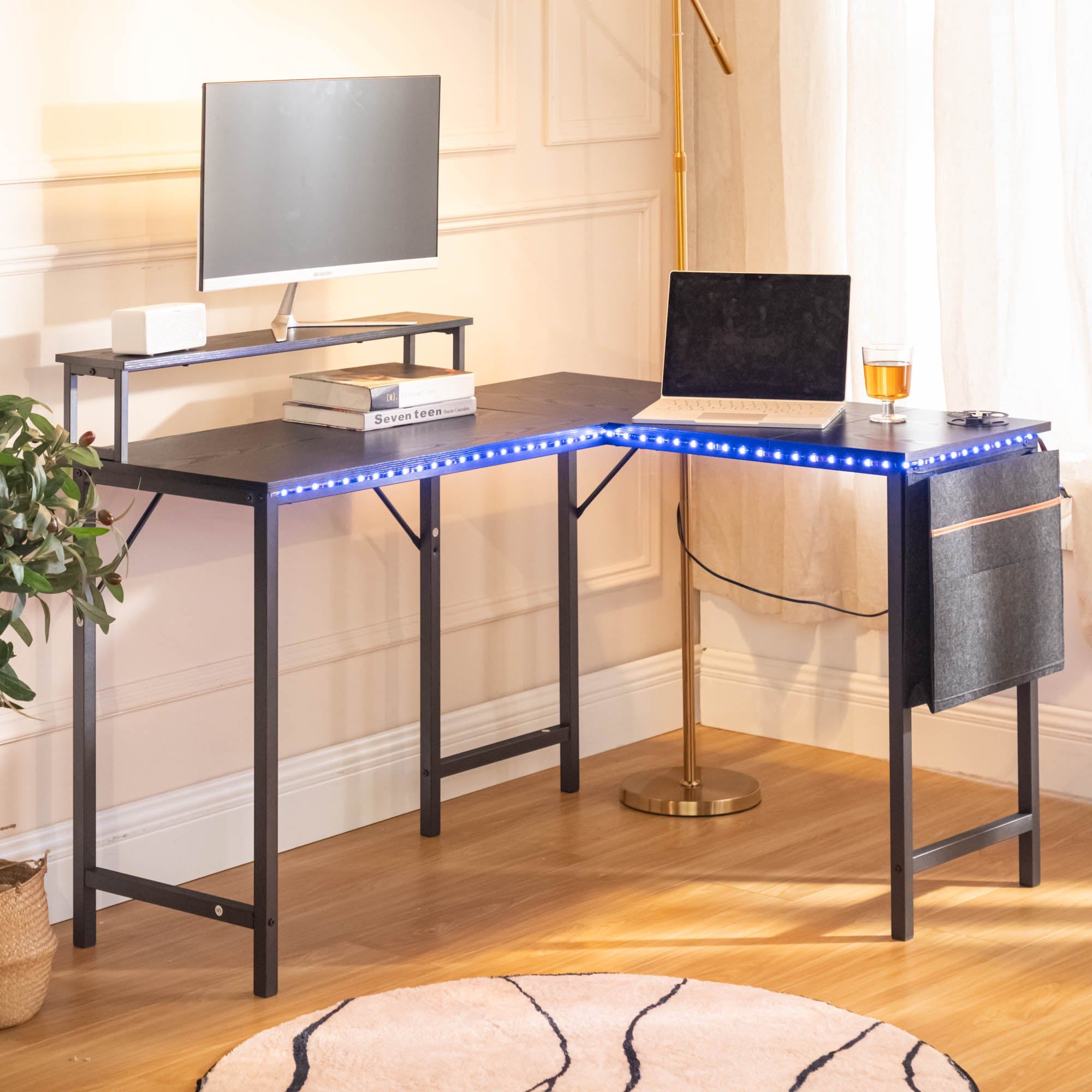 Homy Casa Essoda L-Shaped Computer Desk 49" Reversible Corner Desk with LED Lights and Storage (Local Pickup Only)