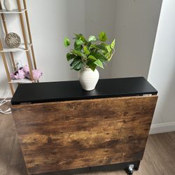 Convertible Entryway Table / Drop Leaf Console Table – Wood & Black Finish