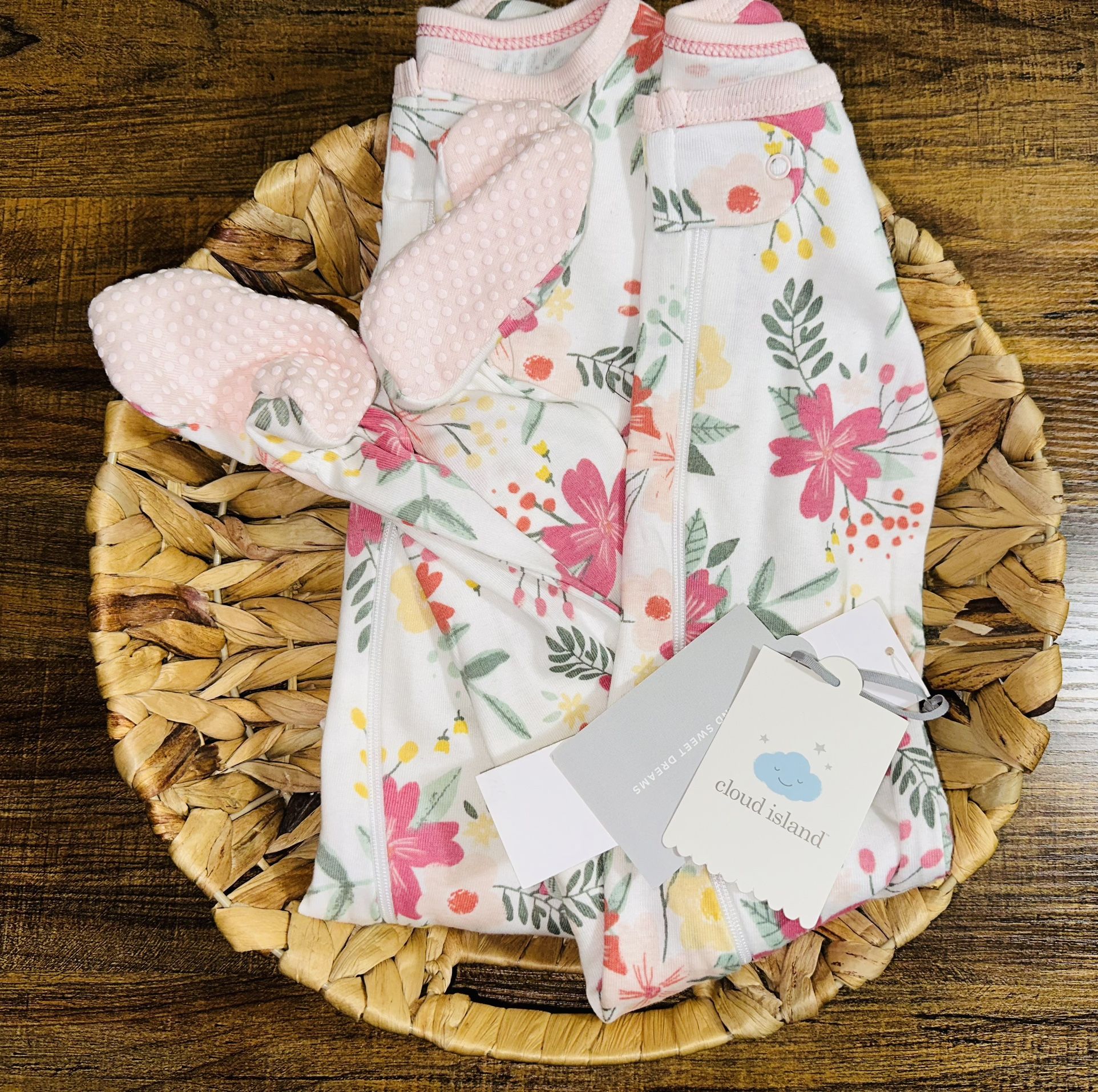 Cloud Island Floral Baby Girl Cotton Zip Up Pajamas, 12 Months