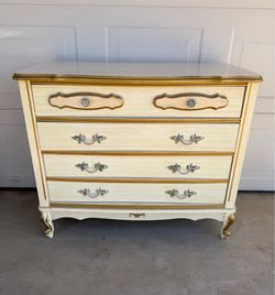 Vintage French Provincial  Drawer Dresser ivory gold