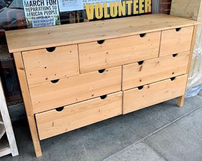 #108978 Unfinished Knotty Pine 7 - Drawer Dresser (1 drawer has been repaired) 57.5” L x 19.5” D x 34” H