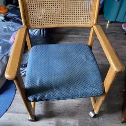 2 Vintage Mid Century Upholstered Rattan Wicker Wood Chair