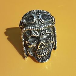 Large Old School Biker Skull Ring Size 10