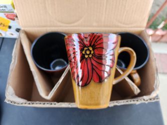 Ceramic Mugs with Floral Design – Set of 6
