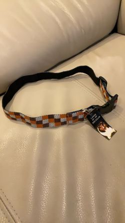 New Dog Collar, Large 20”-26” Checkered Orang, Brown, Beige 