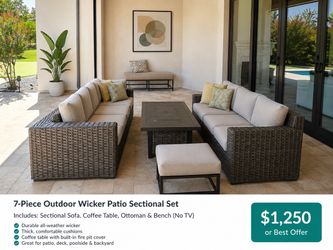 Outdoor Wicker Sectional Patio Furniture Set with Table & Ottoman