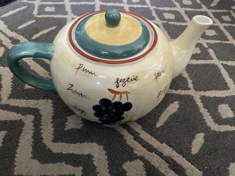 Hand-Painted Ceramic Teapot with Grape Design