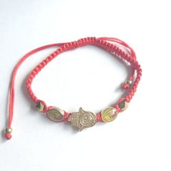 Red and Gold Hamsa Bracelet Virgen de Guadalupe
