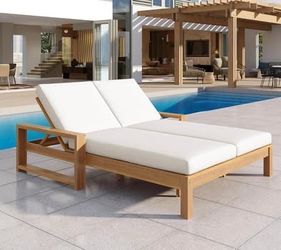 Assembled New Outdoor Double Lounge Chair w/ 5-Position Adjustable Backrest Seat Wood Chaise Lounge