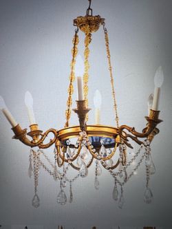 Antique French Bronze Russian Swan Cobalt Crystal Chandelier Gilt