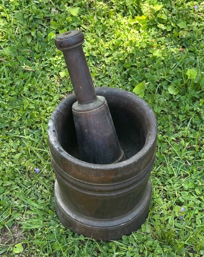 Antique Primitive 19th Century Wooden Mortar And Pestle