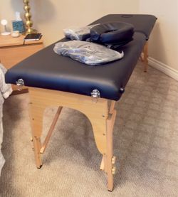 Portable Foldable Massage Table Adjustable Height, Face Cradle, Bag, Black