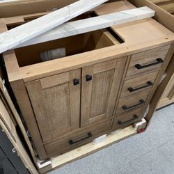 Bathroom vanity cabinet 36” solid Teak Quartz top with sink and backsplash 