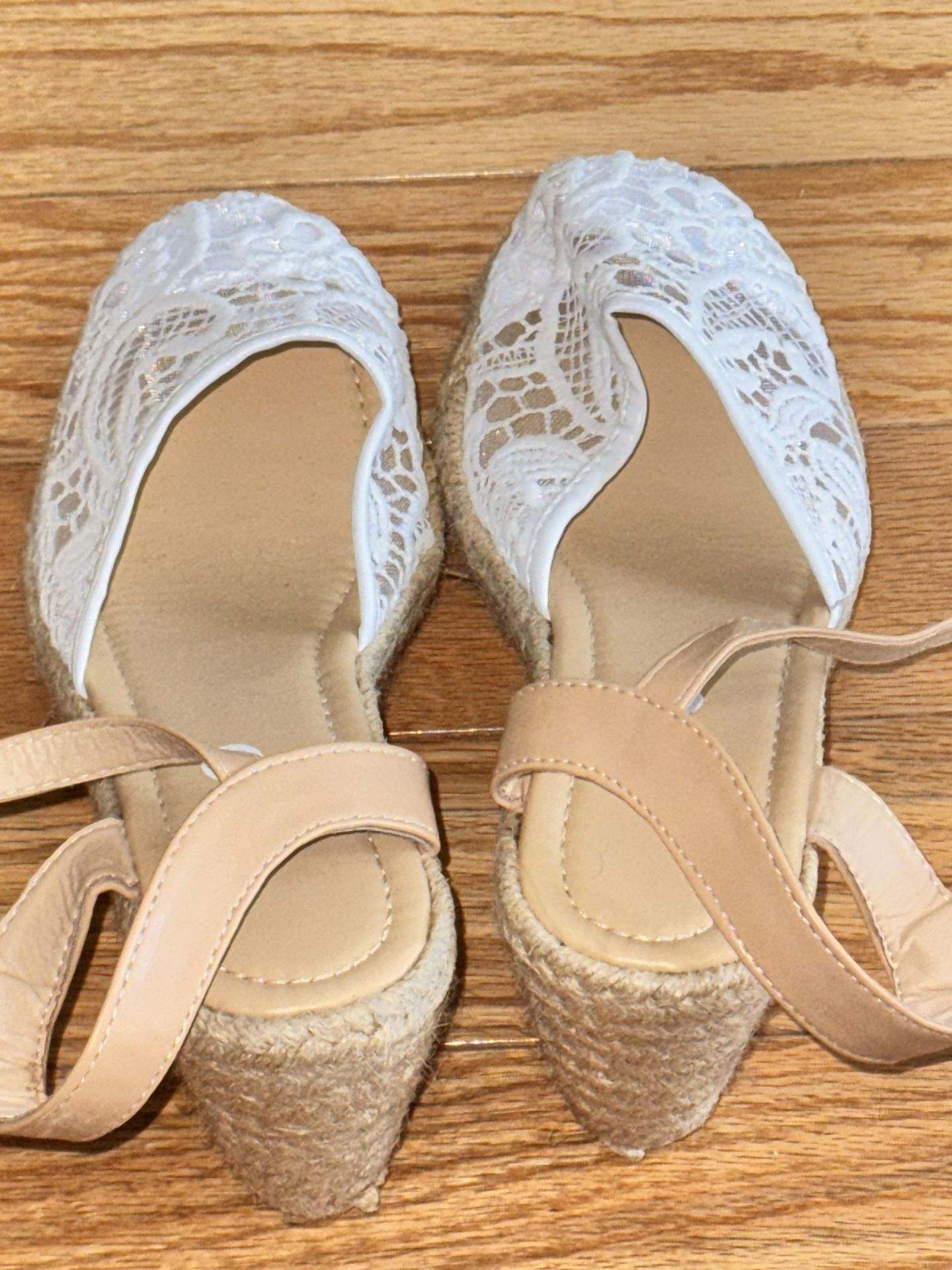 wedge lace sandals, like new